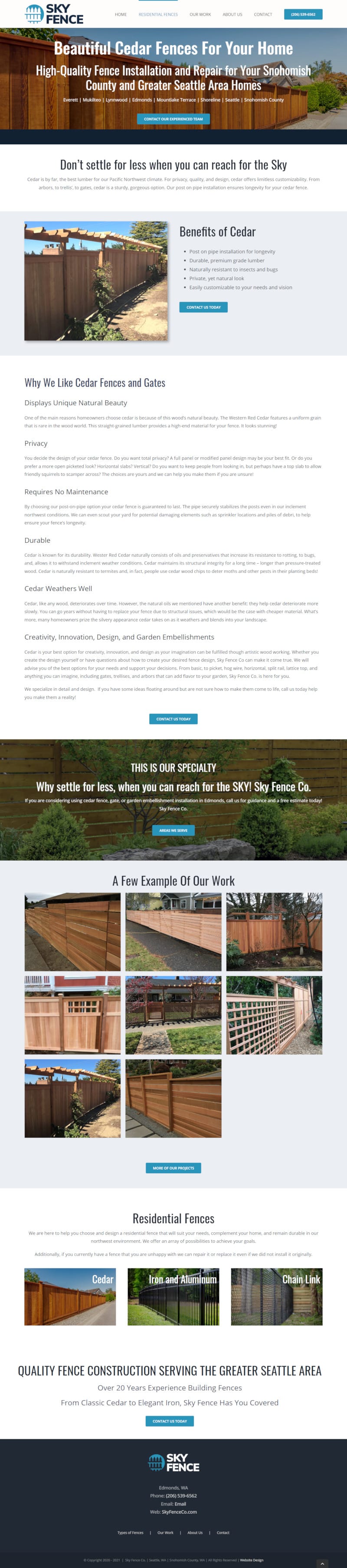 Sky Fence Company Cedar Fence website page design